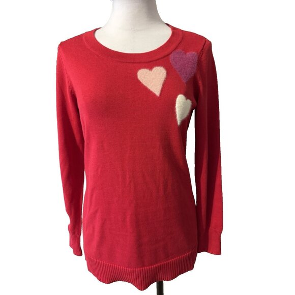 Belle Kim Gravel XXS Extra Extra Small Sweater 0 2  Red Fuzzy Hearts Thin NEW - Picture 1 of 13